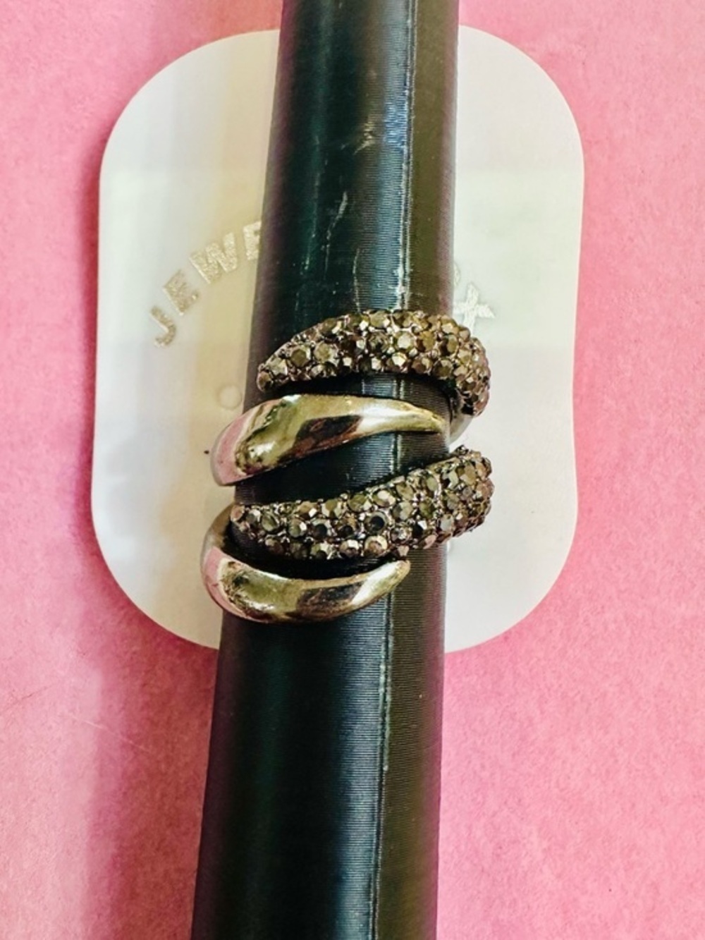 Silver Tone Rhinestone Wrap Ring ✨ Adjustable Size 7–8 NWT
